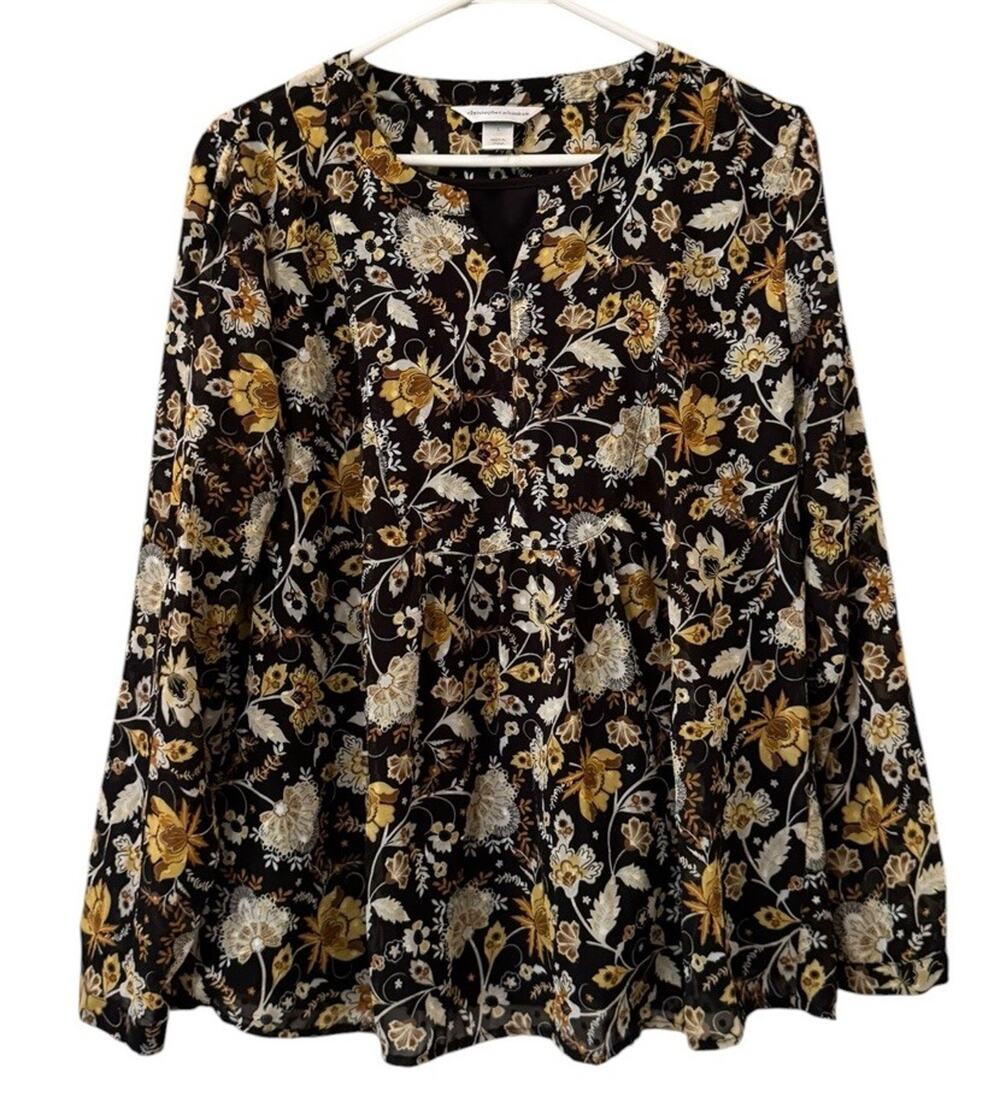 Christopher & Banks Women Size Large Floral Blouse Lightweight Lined Cottagecore